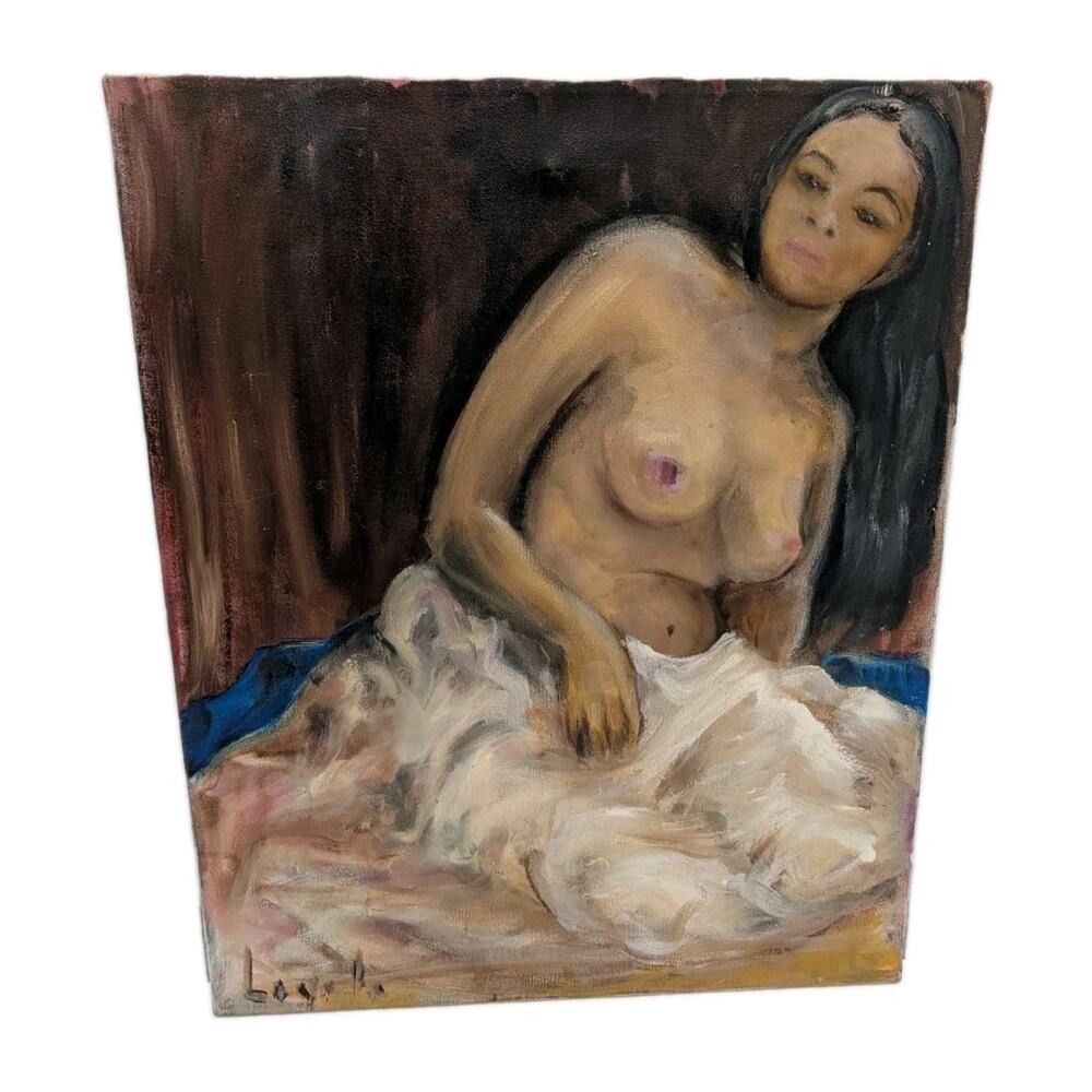 Oil Painting on Canvas Of Nude Black Women 16 x 20 Florence Loyola Priest Vtg
